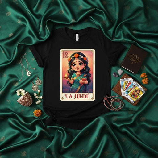 La Hindú Cute Hindu Goddess Loteria Card T-Shirt Indian Culture Spiritual Tarot Game Tee Shirt Gift for Women Ethnic Theme Graphic Top Number 12 Mexicada