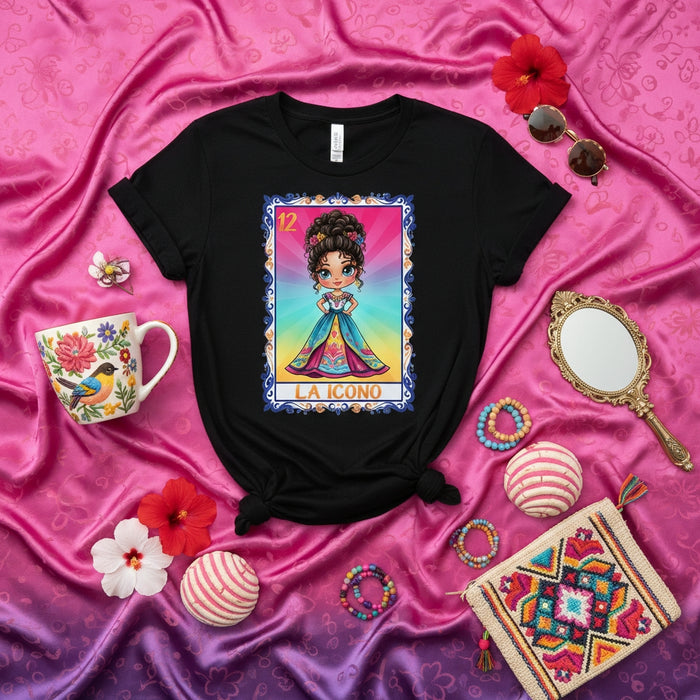 La Icono Loteria Card T-Shirt, Cute Mexican Bingo Game Style Graphic Tee, La Sirena Inspired Art for Women, Latinx Culture Gift Idea Mexicada