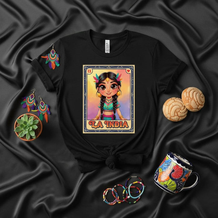 LA INDIA Cute La Lotería Card T-Shirt Colorful Tribal Girl Graphic Tee Hispanic Culture Game Art Unisex Shirt Gift for Latina Mexicada