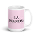 La Ingeniosa The Ingenious One Funny Home Office Work Coffee Mug Mexican Spanish Pride Gift White Glossy Cup Light Pink Card Mug Mexicada 15 oz