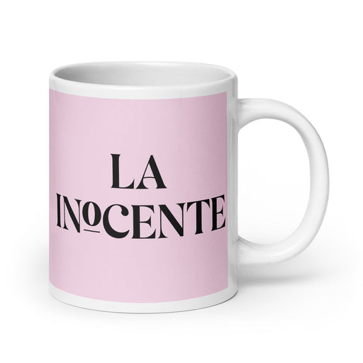 La Inocente The Innocent Funny Home Office Work Coffee Mug Mexican Spanish Pride Gift White Glossy Cup Light Pink Card Mug Mexicada 20 oz