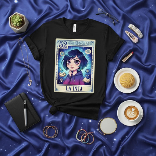 LA INTJ Loteria Card T-Shirt: Myer-Briggs MBTI Personality Type 52 Graphic Tee, Cute Anime Style Kawaii Aesthetic Gift for Strategists and Intellectuals Mexicada