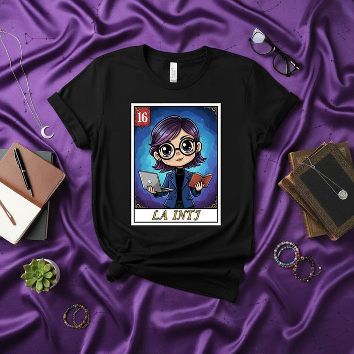 LA INTJ Lotería Card T-Shirt, Myer-Briggs Personality Type Tee, Funny INTJ Graphic Shirt, Unisex Geeky Gift for Architects Analysts and Logicians Mexicada