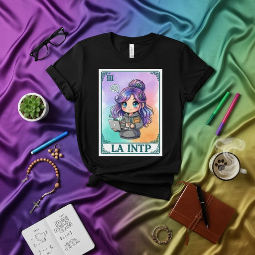 LA INTP The Logician Tarot Card T-Shirt, Cute Anime Girl MBTI Personality Type Graphic Tee, Unisex Funny Kawaii Style Lotería Card Design Shirt, Gift for Introverted Thinkers and Analysts Mexicada