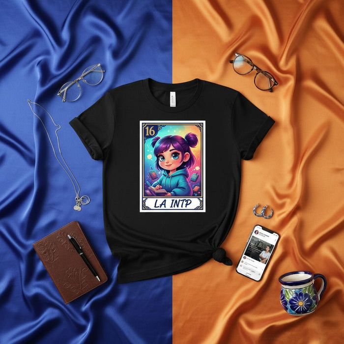 LA INTP Unisex T-Shirt - Cute La Loteria Card Design for the Logician Personality Type, Black Shirt with Vibrant Anime Style Graphic, Great Gift for MBTI Fans Mexicada