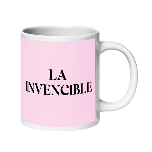 La Invencible The Invincible One Funny Home Office Work Coffee Mug Mexican Spanish Pride Gift White Glossy Cup Light Pink Card Mug Mexicada 20 oz