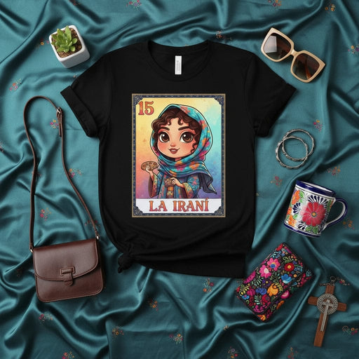 LA IRANÍ - La Loteria Card 15 T-Shirt, Persian Girl Design, Iranian Heritage Gift, Cute Chibi Art Unisex Tee, Cultural Pride Apparel Mexicada