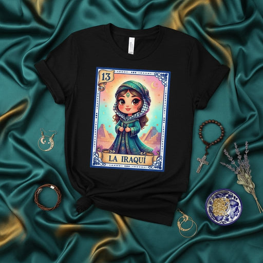 LA IRAQUÍ Iraqi Woman Loteria Card T-Shirt Cute Cartoon Design Middle Eastern Culture Tee Unisex Gift Number 13 Mexicada