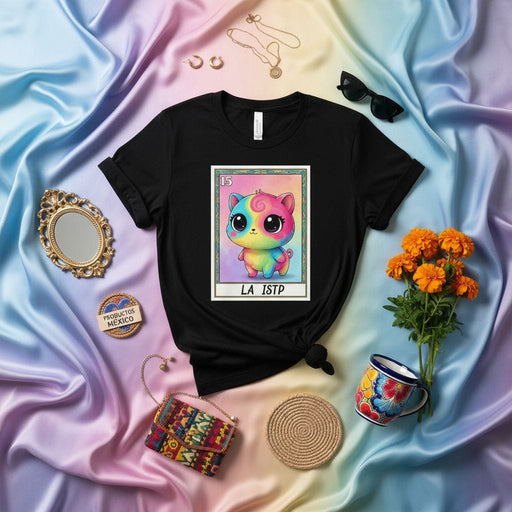 LA ISTP Cute Pastel Rainbow Kitten Loteria Card Graphic Tee | Unisex MBTI Personality Type T-Shirt Gift for Analysts Logicians Mexicada