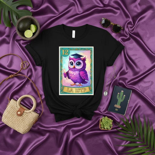 LA ISTP The Owl Loteria Card T-Shirt Purple Graduation Cap MBTI Personality Type Graphic Tee Unisex Mexicada