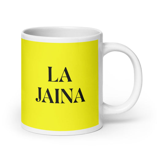 La Jaina The Girlfriend/Boyfriend Funny Home Office Work Coffee Mug Mexican Spanish Pride Gift White Glossy Cup Yellow Card Mug Mexicada 20 oz