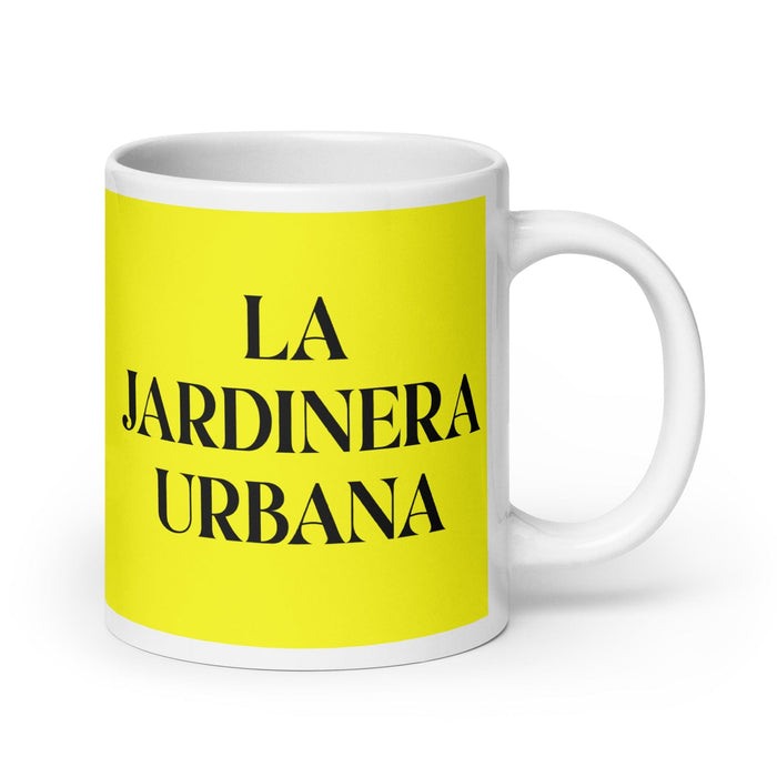 La Jardinera Urbana The Urban Gardener Funny Home Office Work Coffee Mug Mexican Spanish Pride Gift White Glossy Cup Yellow Card Mug Mexicada 20 oz