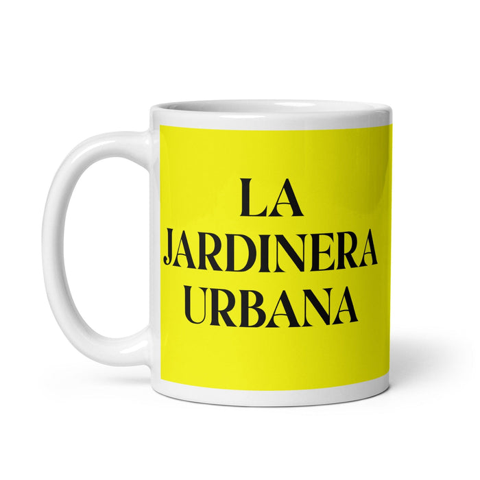 La Jardinera Urbana The Urban Gardener Funny Home Office Work Coffee Mug Mexican Spanish Pride Gift White Glossy Cup Yellow Card Mug Mexicada