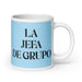 La Jefa De Grupo The Group Leader Funny Home Office Work Coffee Mug Mexican Spanish Pride Gift White Glossy Cup Sky Blue Card Mug Mexicada 20 oz