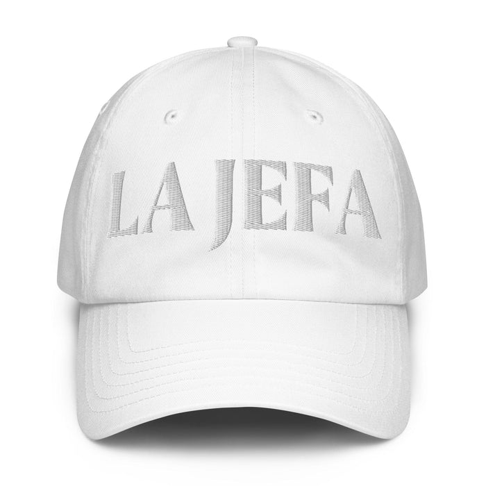 La Jefa The Boss Embroidered Athletic Hat | Empowerment, Leadership, Bold Sporty Style | J15 Mexicada White