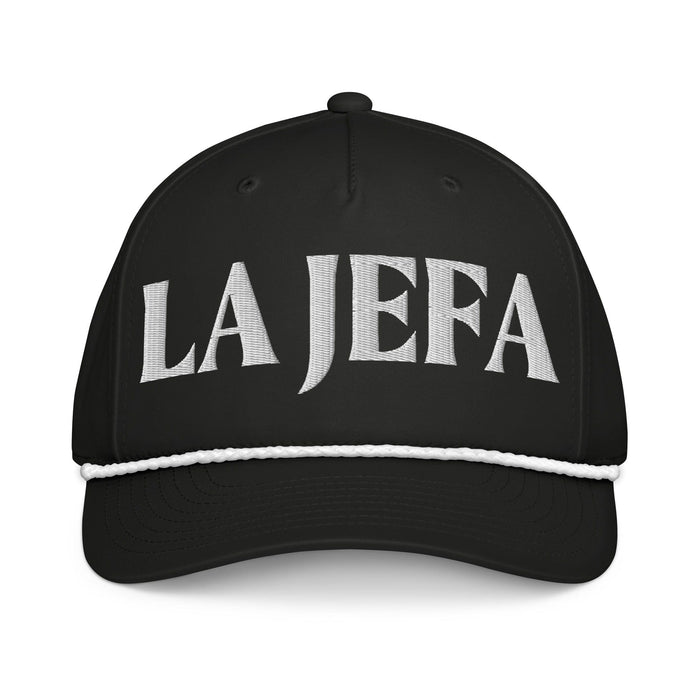 La Jefa The Boss Embroidered Classic Rope Cap | Empowerment, Leadership, Bold Fashion | J15 Mexicada Black/White