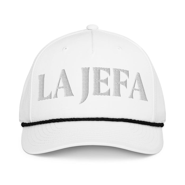 La Jefa The Boss Embroidered Classic Rope Cap | Empowerment, Leadership, Bold Fashion | J15 Mexicada White/Black