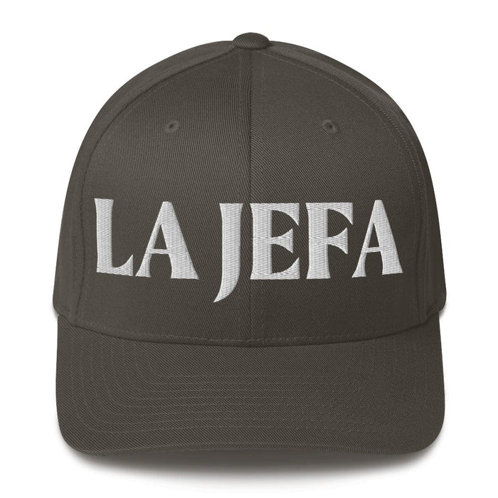 La Jefa The Boss Embroidered Closed-Back Structured Cap | Leadership, Empowerment, Bold Look | J15 Mexicada Dark Grey / S/M