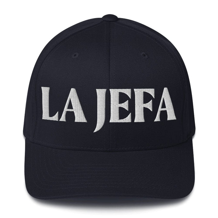 La Jefa The Boss Embroidered Closed-Back Structured Cap | Leadership, Empowerment, Bold Look | J15 Mexicada Dark Navy / S/M