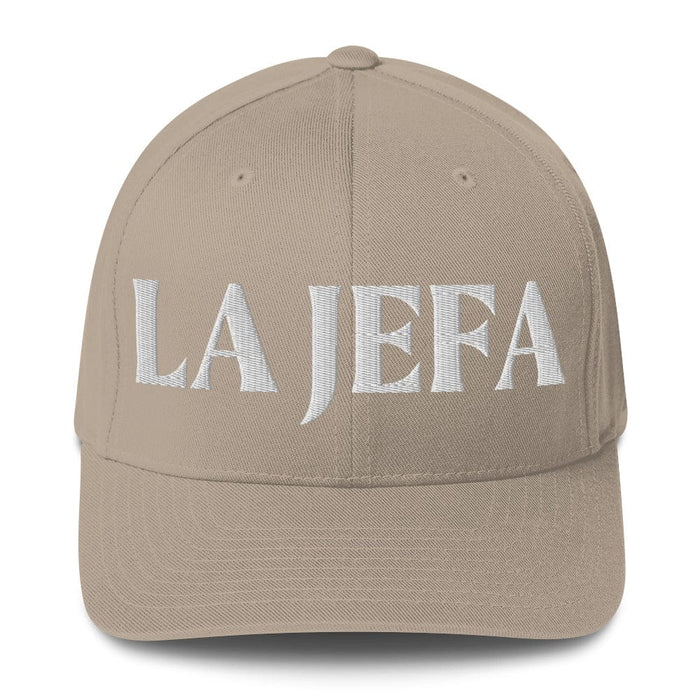 La Jefa The Boss Embroidered Closed-Back Structured Cap | Leadership, Empowerment, Bold Look | J15 Mexicada Khaki / S/M