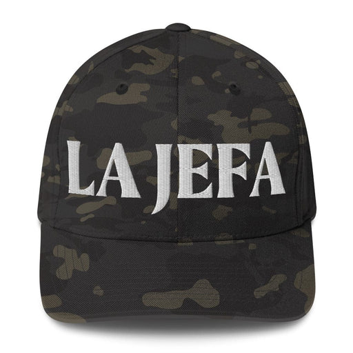 La Jefa The Boss Embroidered Closed-Back Structured Cap | Leadership, Empowerment, Bold Look | J15 Mexicada Multicam Black / S/M