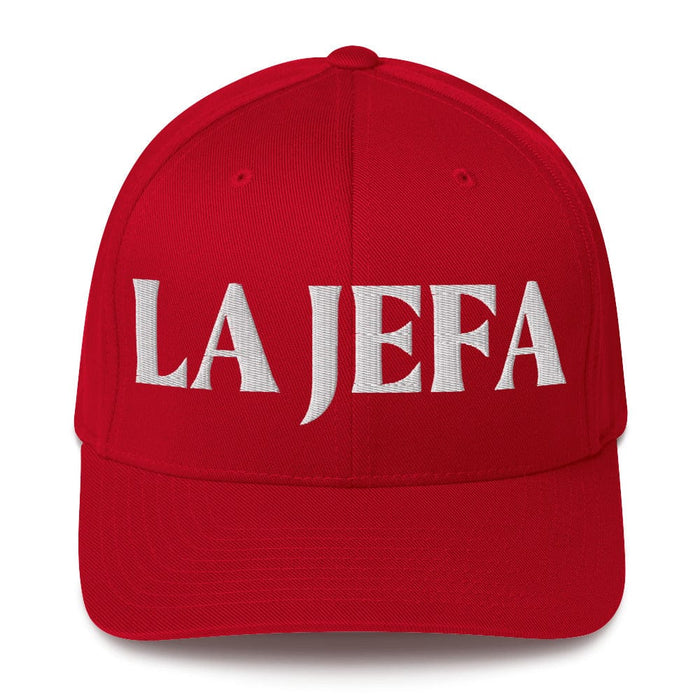 La Jefa The Boss Embroidered Closed-Back Structured Cap | Leadership, Empowerment, Bold Look | J15 Mexicada Red / S/M