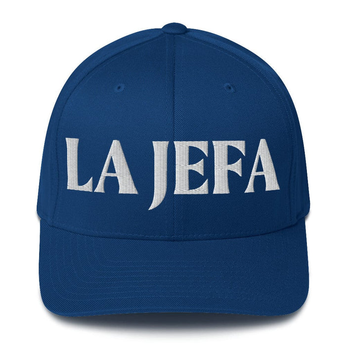 La Jefa The Boss Embroidered Closed-Back Structured Cap | Leadership, Empowerment, Bold Look | J15 Mexicada Royal Blue / S/M