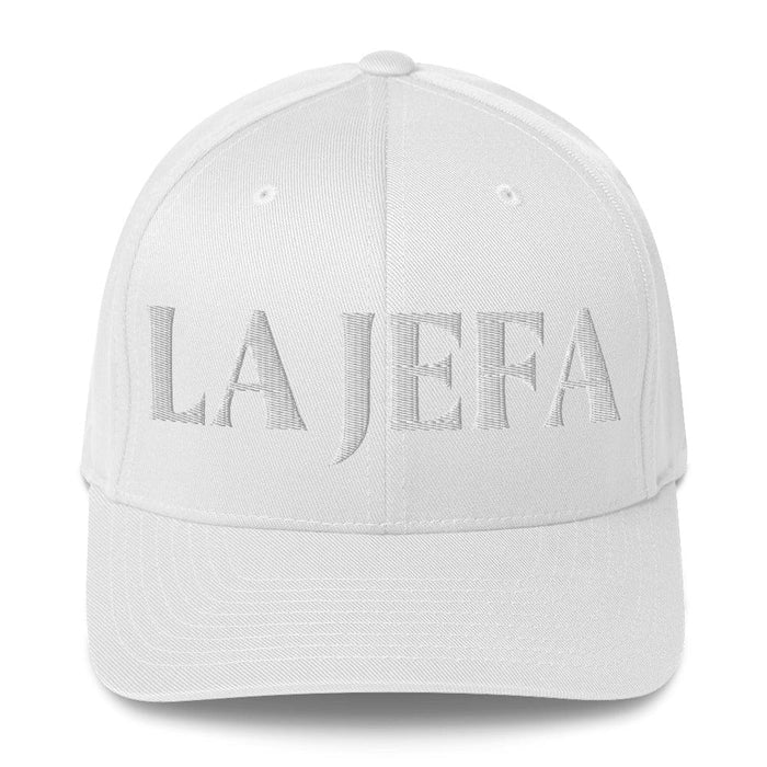 La Jefa The Boss Embroidered Closed-Back Structured Cap | Leadership, Empowerment, Bold Look | J15 Mexicada White / S/M