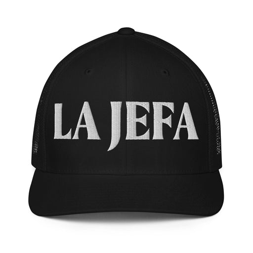 La Jefa The Boss Embroidered Closed-Back Trucker Cap | Empowerment, Leadership, Bold Fashion | J15 Mexicada Black