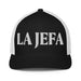 La Jefa The Boss Embroidered Closed-Back Trucker Cap | Empowerment, Leadership, Bold Fashion | J15 Mexicada Black/White