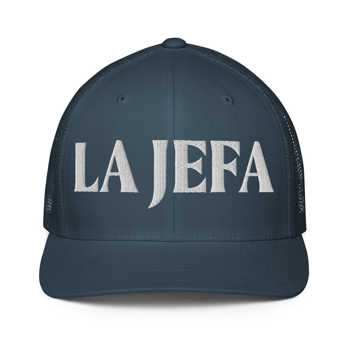 La Jefa The Boss Embroidered Closed-Back Trucker Cap | Empowerment, Leadership, Bold Fashion | J15 Mexicada Navy