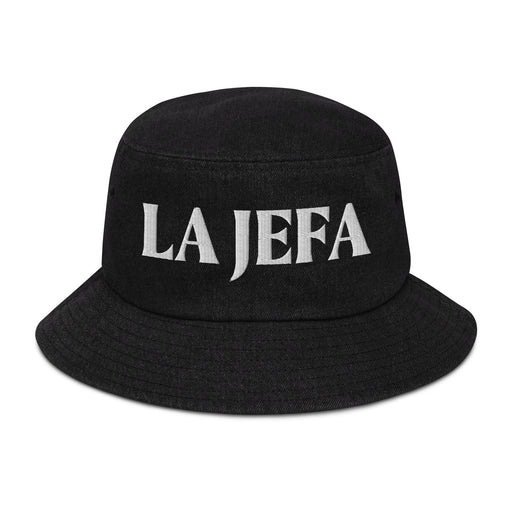 La Jefa The Boss Embroidered Denim Bucket Hat | Bold Fashion Statement | J15 Mexicada Black Denim