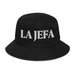 La Jefa The Boss Embroidered Denim Bucket Hat | Bold Fashion Statement | J15 Mexicada Black Denim