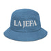 La Jefa The Boss Embroidered Denim Bucket Hat | Bold Fashion Statement | J15 Mexicada Light Denim