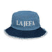 La Jefa The Boss Embroidered Distressed Denim Bucket Hat – Latina Jefa Style Statement | J15 Mexicada Classic / Light Denim