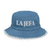 La Jefa The Boss Embroidered Distressed Denim Bucket Hat – Latina Jefa Style Statement | J15 Mexicada Light Denim