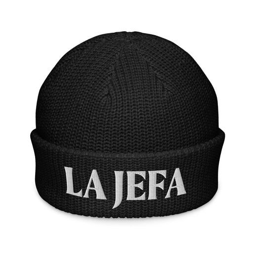 La Jefa The Boss Embroidered Fisherman Beanie – Latina Power Streetwear Statement Hat | J15 Mexicada Black