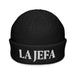 La Jefa The Boss Embroidered Fisherman Beanie – Latina Power Streetwear Statement Hat | J15 Mexicada Black