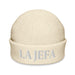 La Jefa The Boss Embroidered Fisherman Beanie – Latina Power Streetwear Statement Hat | J15 Mexicada Ecru
