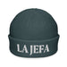 La Jefa The Boss Embroidered Fisherman Beanie – Latina Power Streetwear Statement Hat | J15 Mexicada Petrol Blue