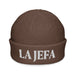 La Jefa The Boss Embroidered Fisherman Beanie – Latina Power Streetwear Statement Hat | J15 Mexicada Walnut