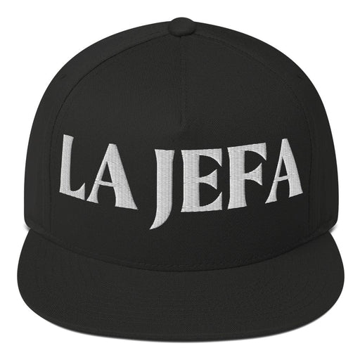 La Jefa The Boss Embroidered Flat Bill Cap | Empowerment, Bold Streetwear, Leadership Vibes | J15 Mexicada Black