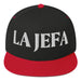 La Jefa The Boss Embroidered Flat Bill Cap | Empowerment, Bold Streetwear, Leadership Vibes | J15 Mexicada Black/ Red