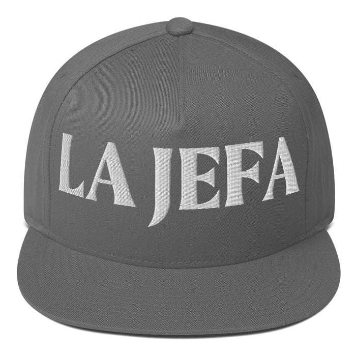 La Jefa The Boss Embroidered Flat Bill Cap | Empowerment, Bold Streetwear, Leadership Vibes | J15 Mexicada Grey