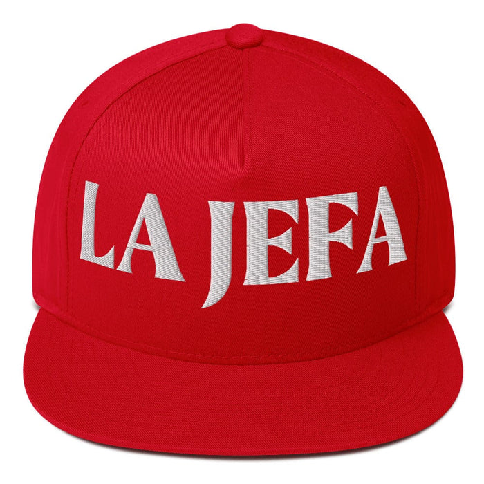 La Jefa The Boss Embroidered Flat Bill Cap | Empowerment, Bold Streetwear, Leadership Vibes | J15 Mexicada Red