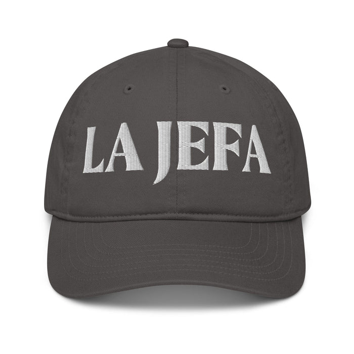 La Jefa The Boss Embroidered Organic Baseball Cap | Leadership, Empowerment, Bold Style | J15 Mexicada Charcoal