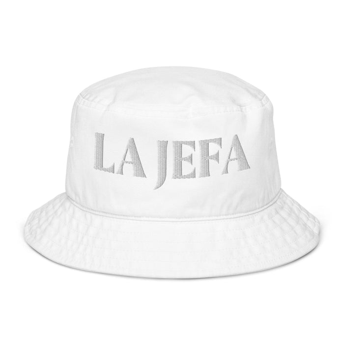 La Jefa The Boss Embroidered Organic Cotton Bucket Hat | Empowerment, Leadership, Bold Style | J15 Mexicada Bio White