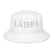 La Jefa The Boss Embroidered Organic Cotton Bucket Hat | Empowerment, Leadership, Bold Style | J15 Mexicada Bio White