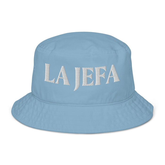 La Jefa The Boss Embroidered Organic Cotton Bucket Hat | Empowerment, Leadership, Bold Style | J15 Mexicada Slate Blue