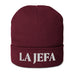 La Jefa The Boss Embroidered Organic Ribbed Beanie Hat | Stylish & Bold | J15 Mexicada Burgundy